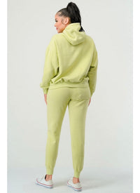 Lime Green Cotton Mineral Wash Jogger Set Back