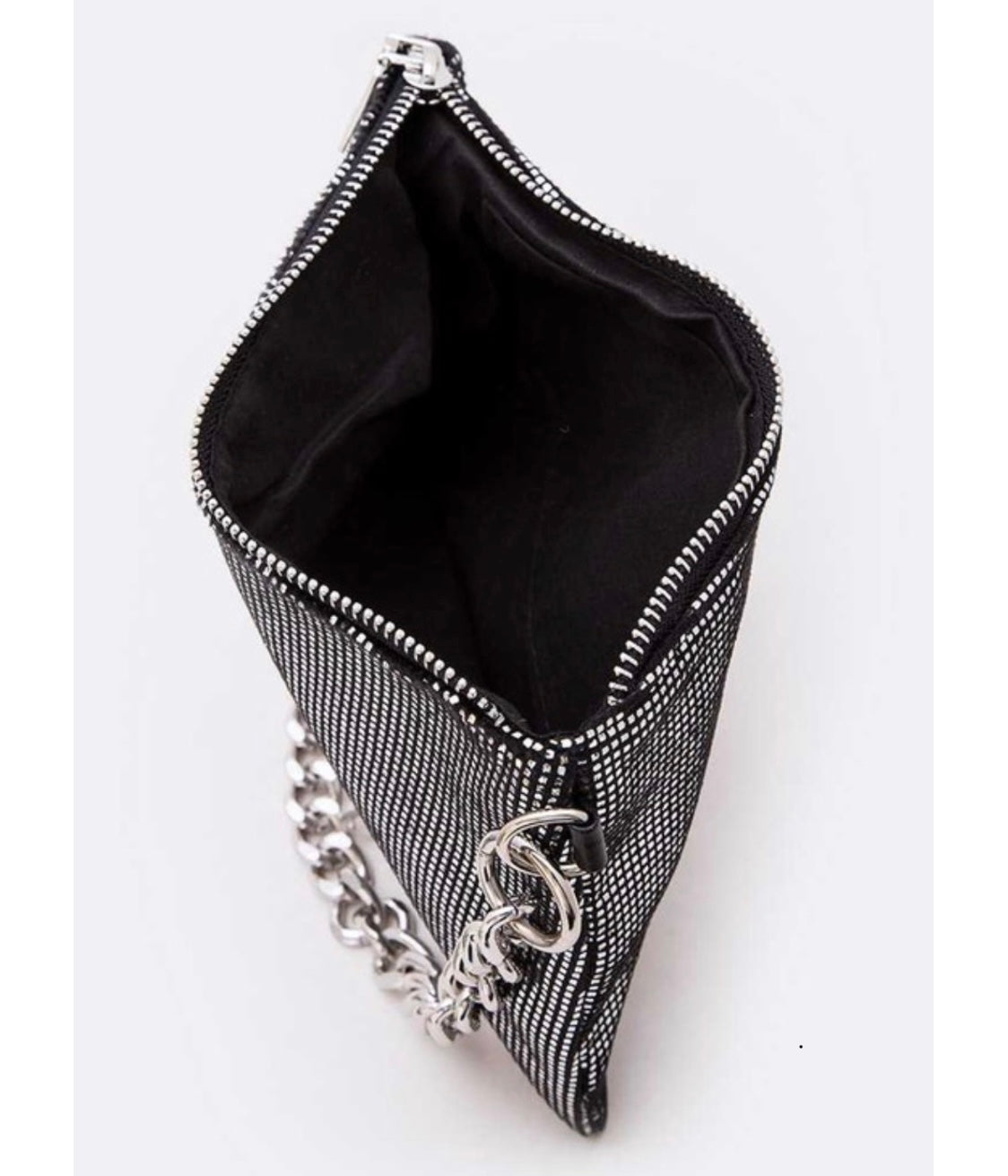 Black Purse + Silver Sequin & Silver Cain-Details Open