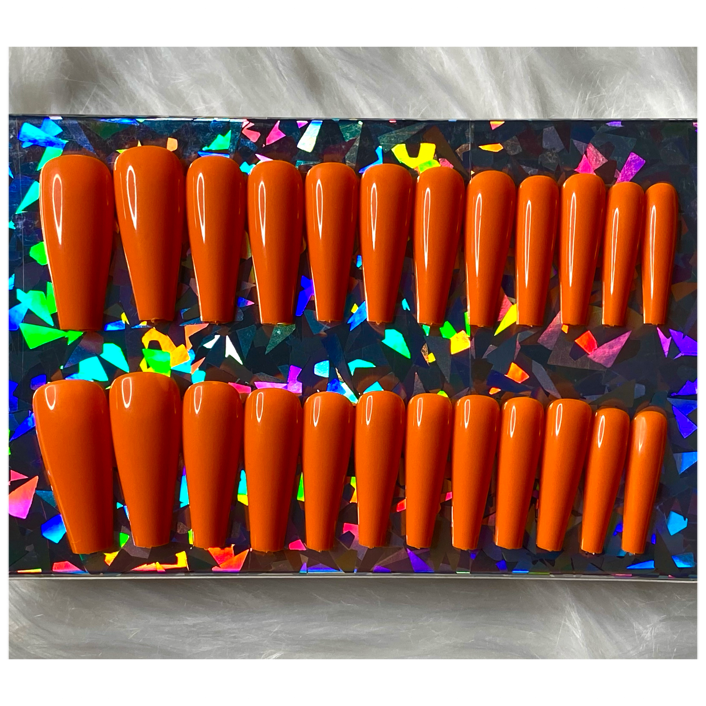 24 piece press on nail set - Long orange coffin shape press on nails 