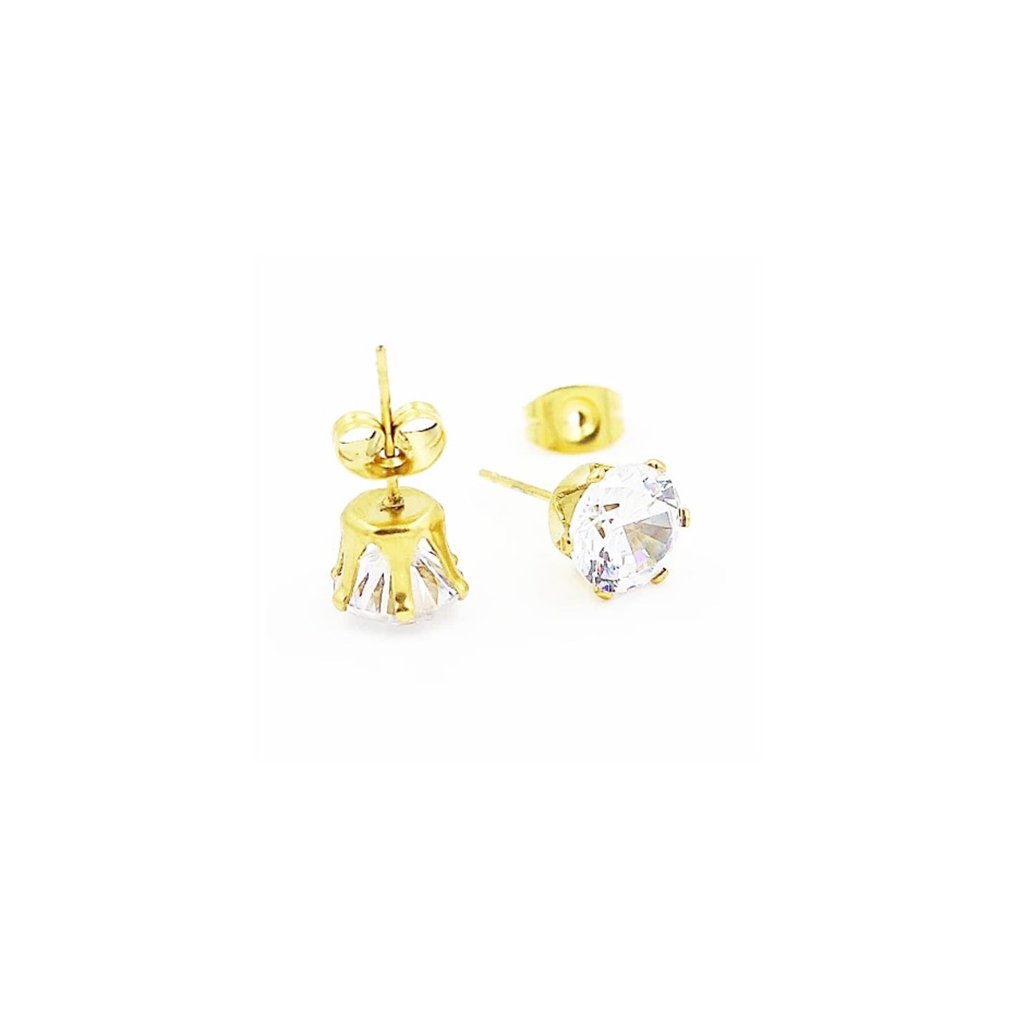 Small-medium, yellow gold plated, rhinestone stud earrings.