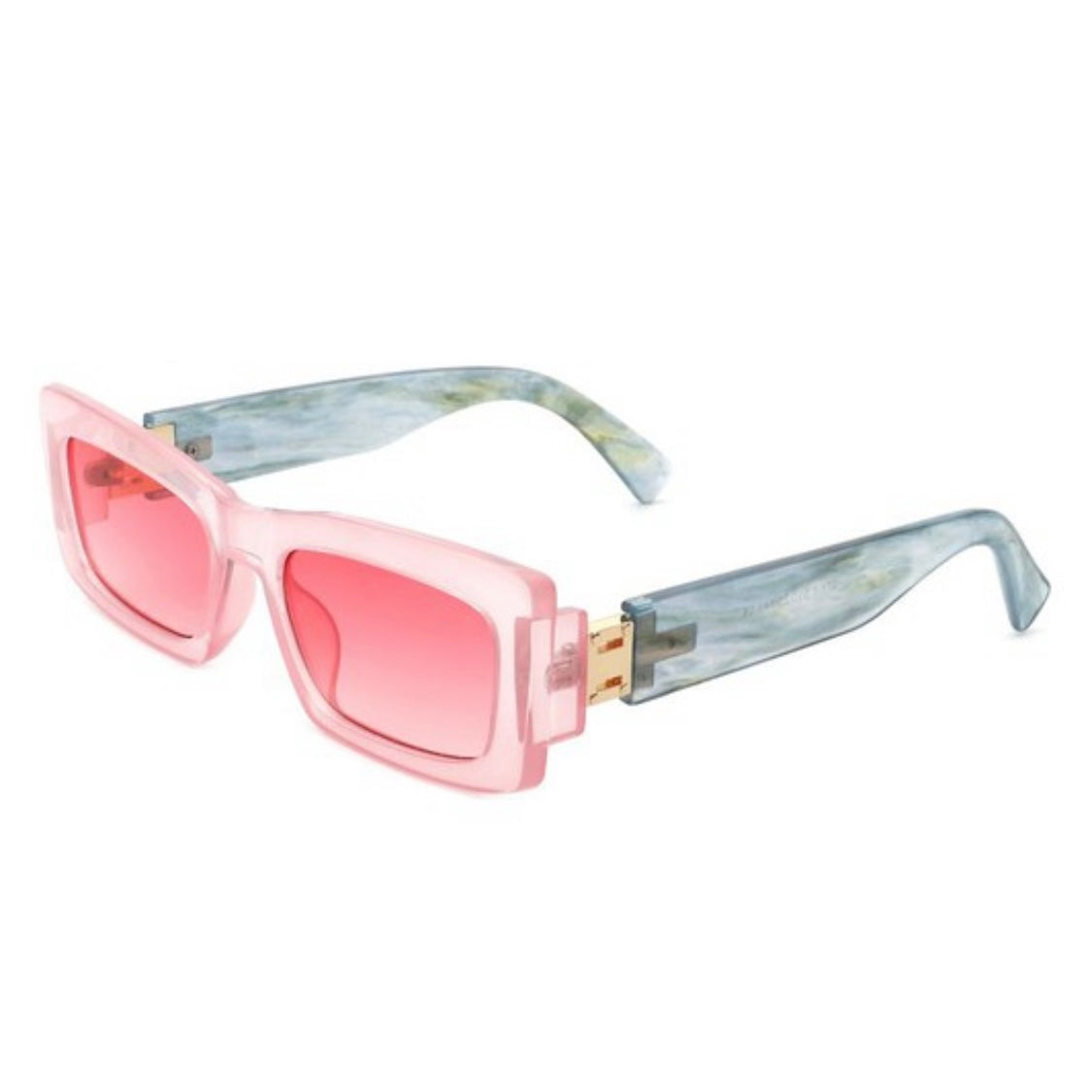 Pink-Blue-Green Square Sunglasses + Gold Details & Marble Design 