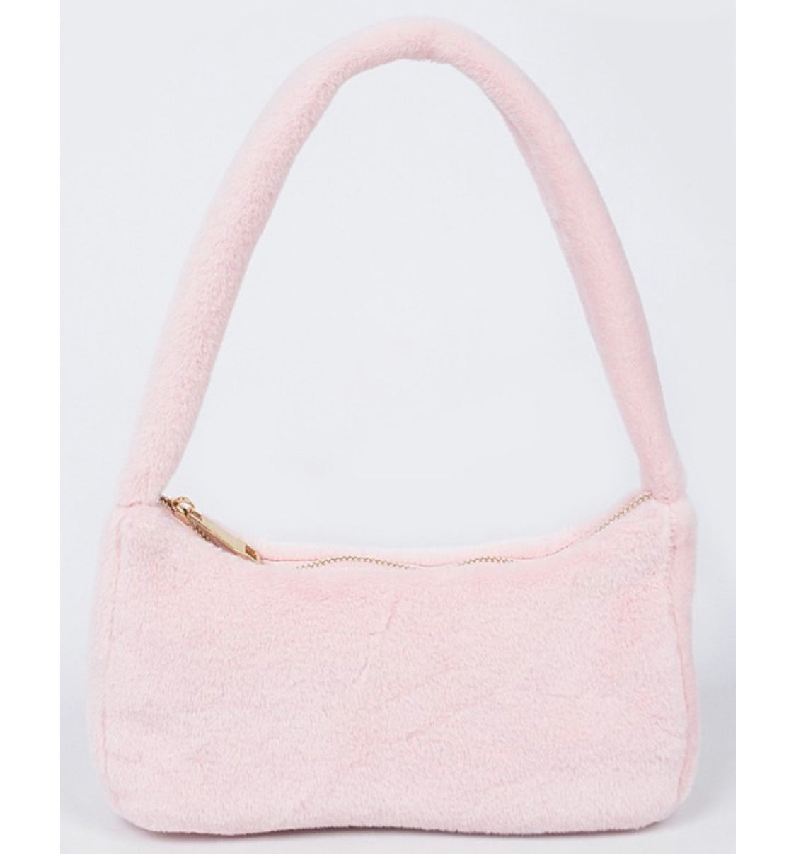 Light Pink Faux Fur Handbag + Gold Details