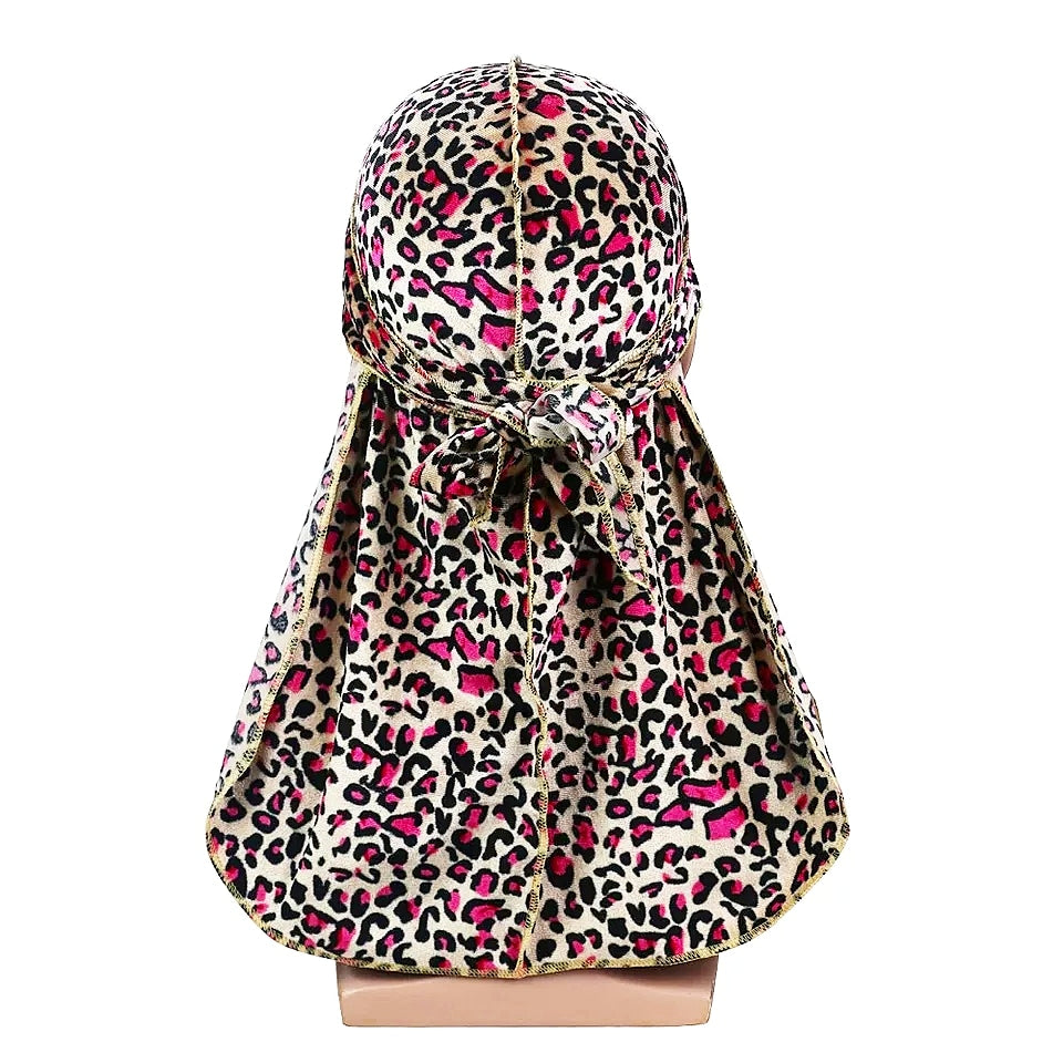  Hot Pink + Black & Beige Leopard Print Velour Durag