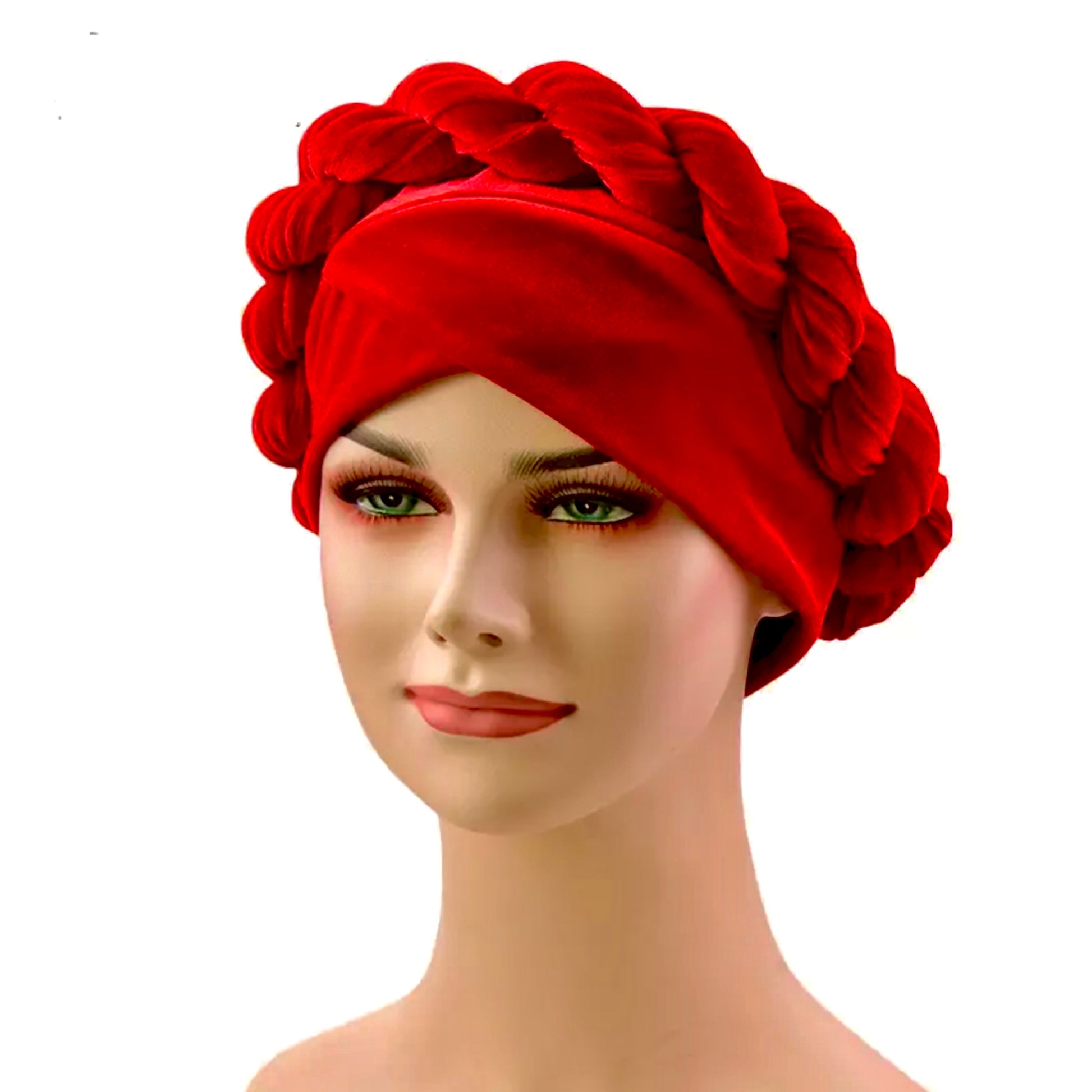 All in one Red Velour Twisted Headwrap