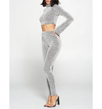 Black & White Striped Legging Pants Set + Turtle Neck Bell Sleeve Crop Top Front Side 