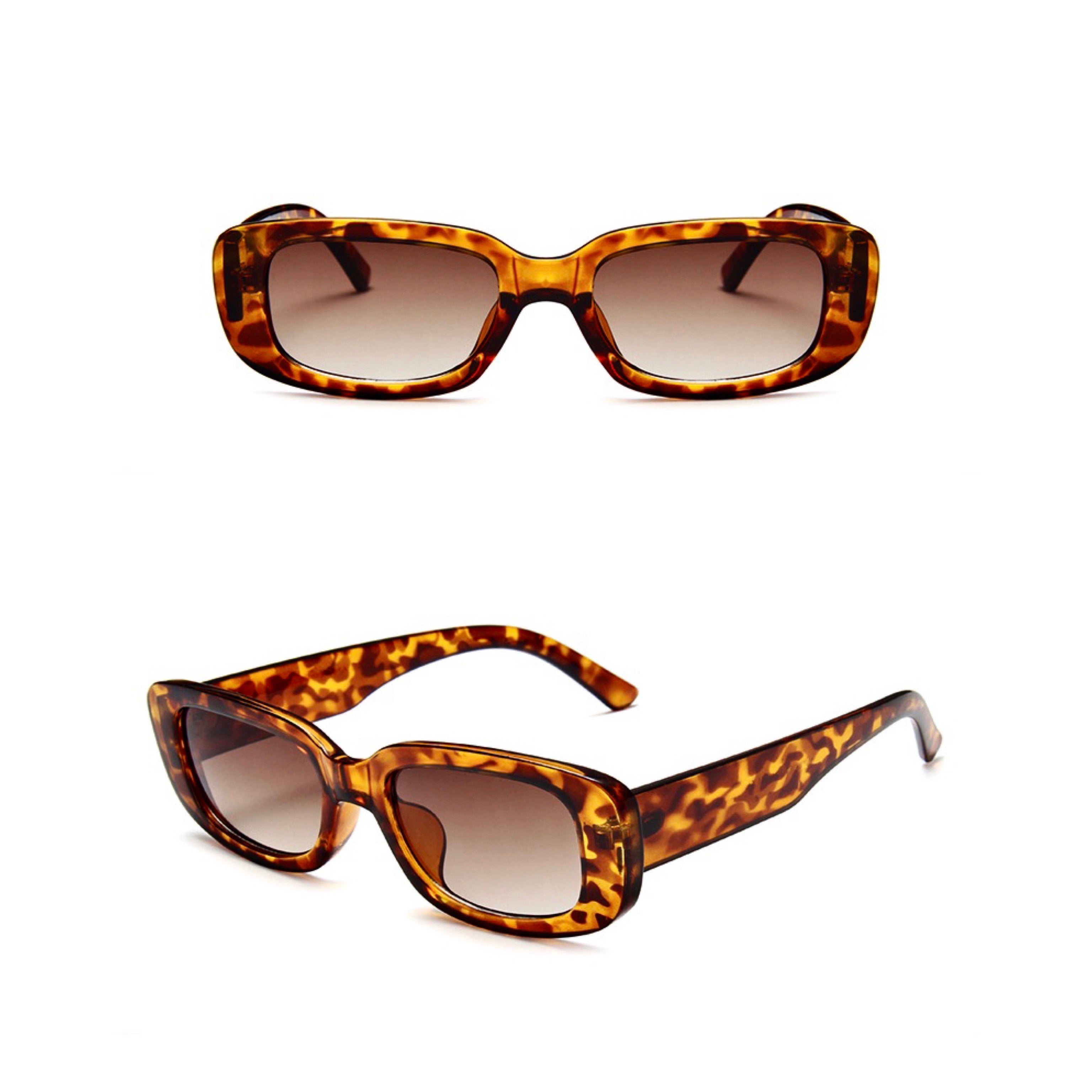 Brown Round-Square Shaped Leopard Print Sunglasses 