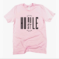 Pink Unisex Graphic Tee + Black Text ' Stay Humble Hustle Hard '