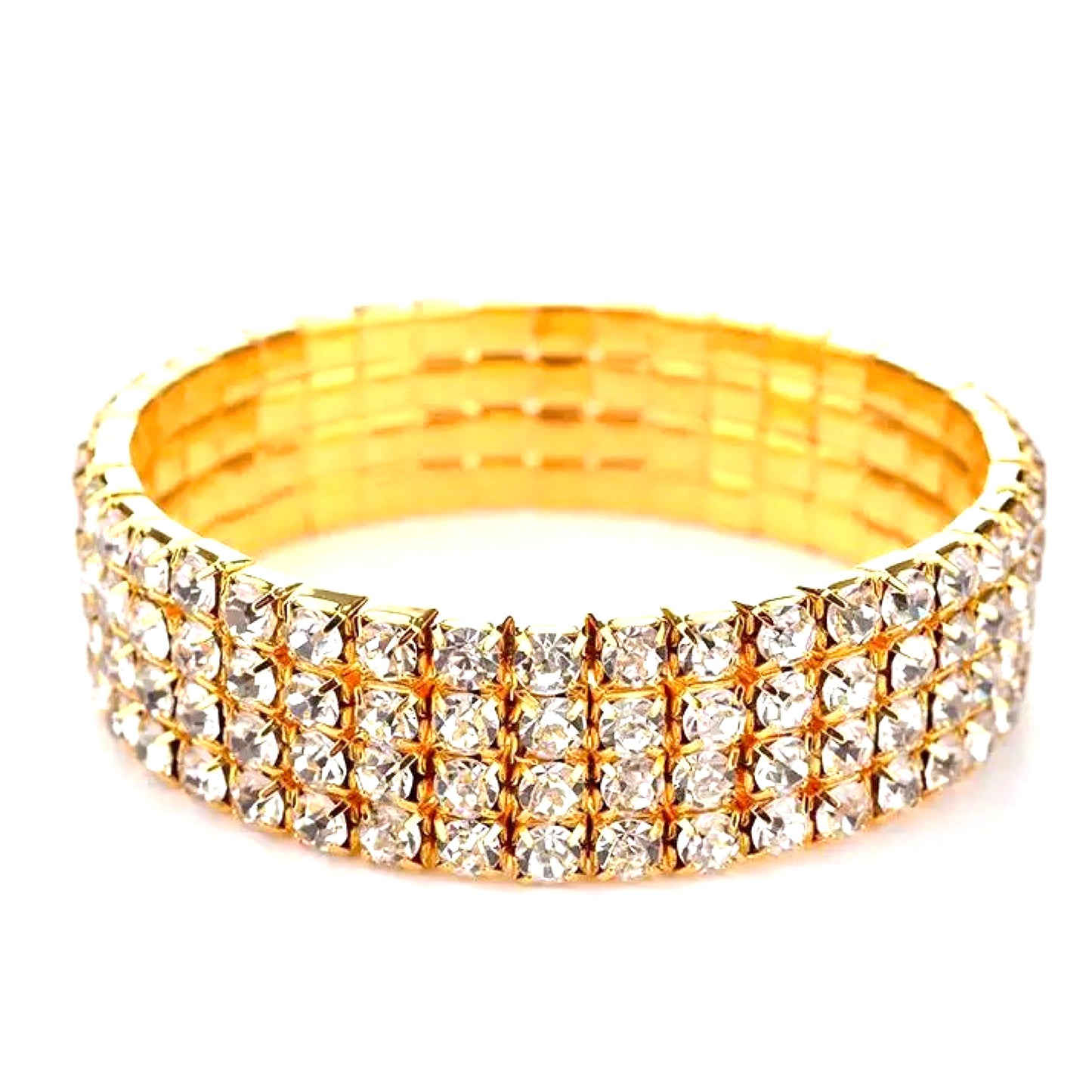 4 Row Stretchy Gold Rhinestone Bracelet 