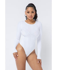 White Detail Long-Sleeved Bodysuit Front 2