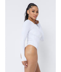 White Detail Long-Sleeved Bodysuit Side