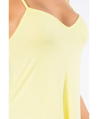 Soft Yellow Crossed Back Drawstring Mini Skater Sundress Close Up