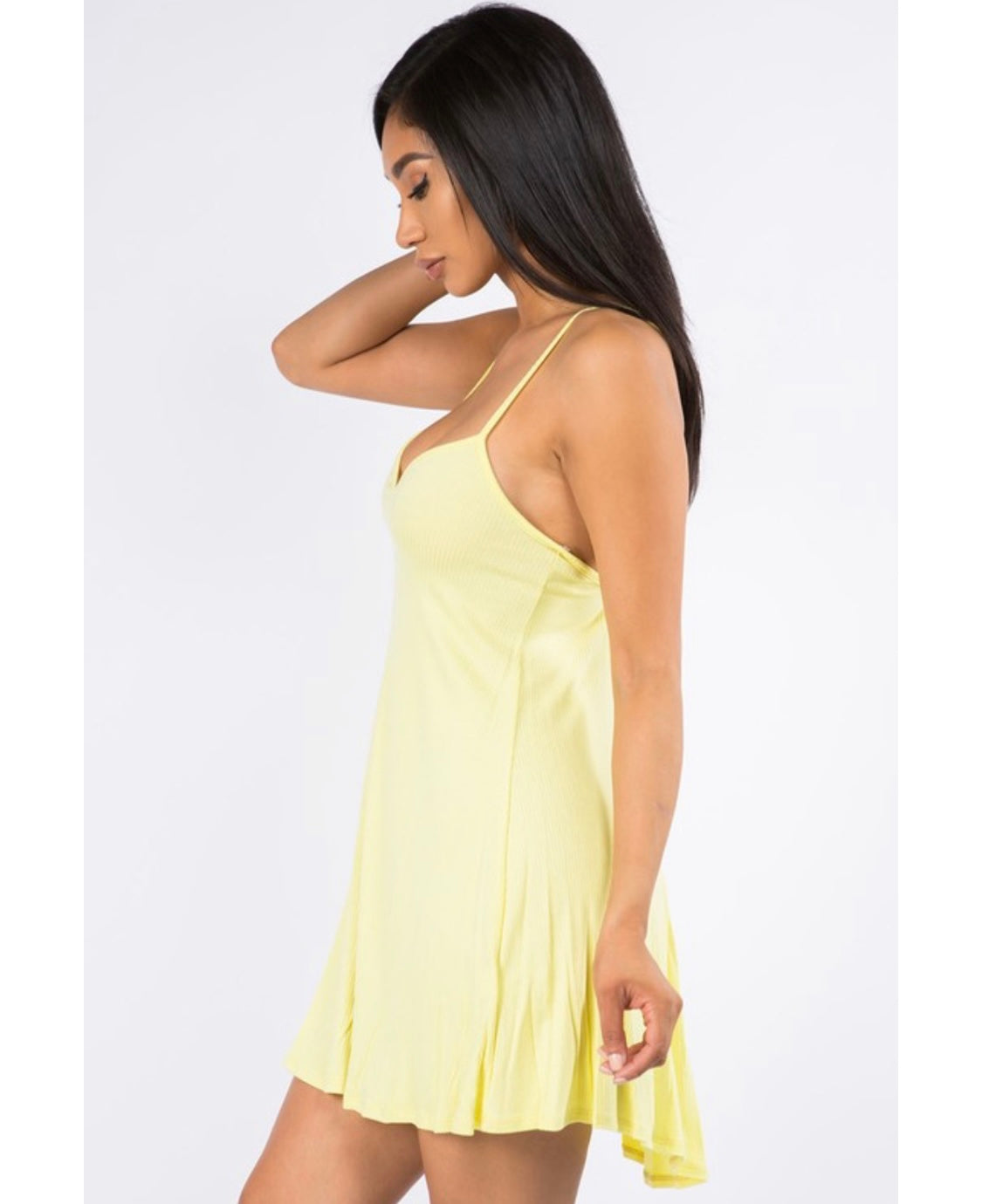 Soft Yellow Crossed Back Drawstring Mini Skater Sundress Side